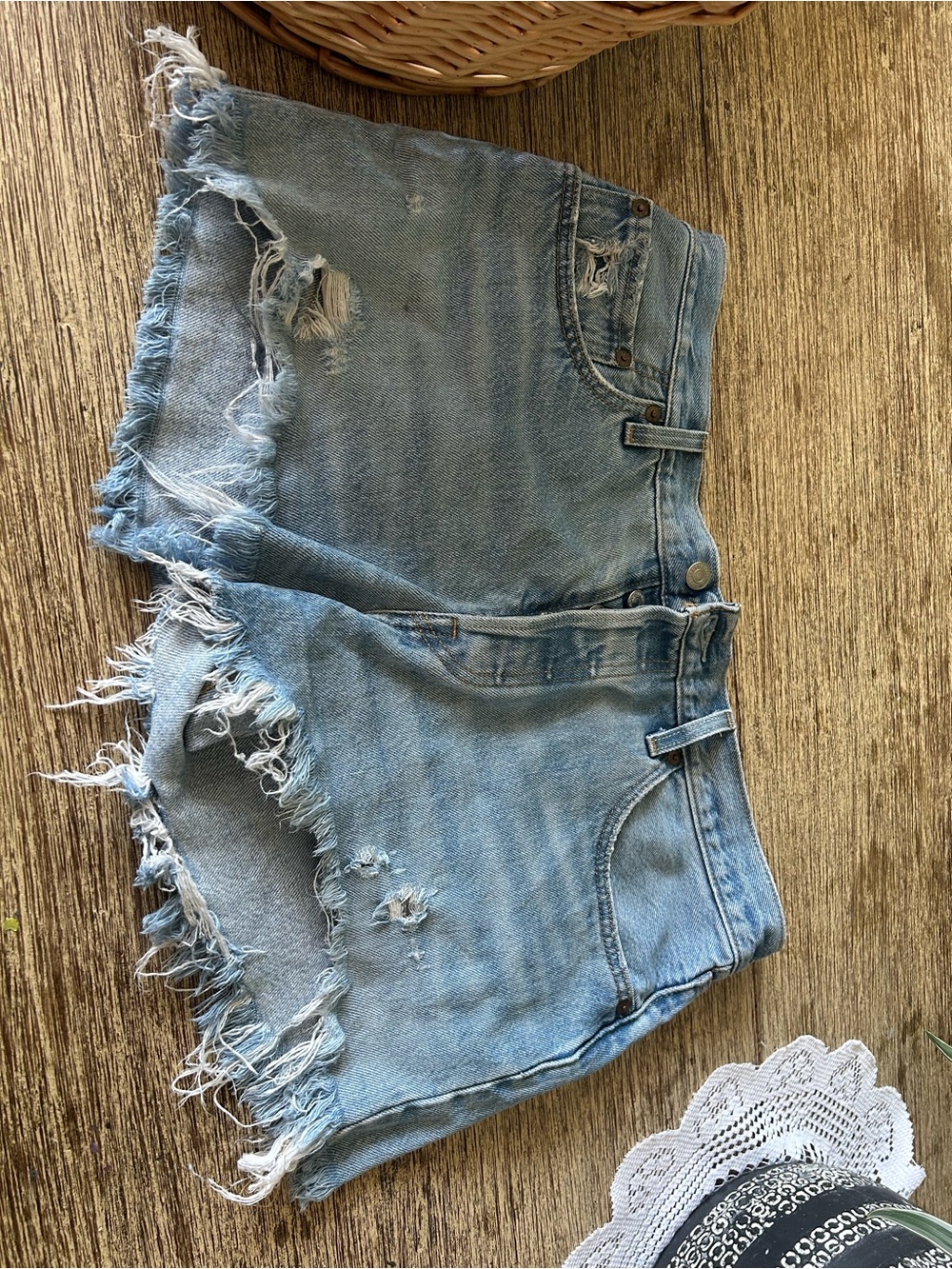 Women’s Levis 501 Light Blue Distressed Denim Shorts